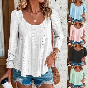 neck jacquard long Women bottoming round sleeve shirt