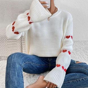 loose women neck long sweaters print female pullovers
