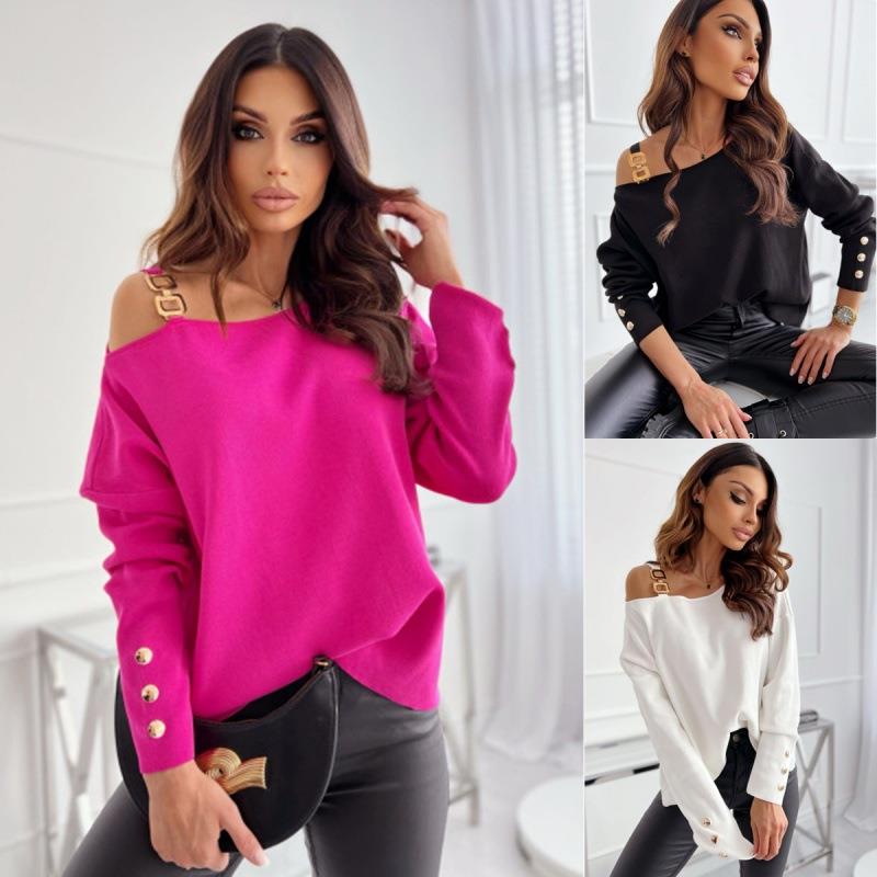 Fashion decorated women sleeve button long top chain for