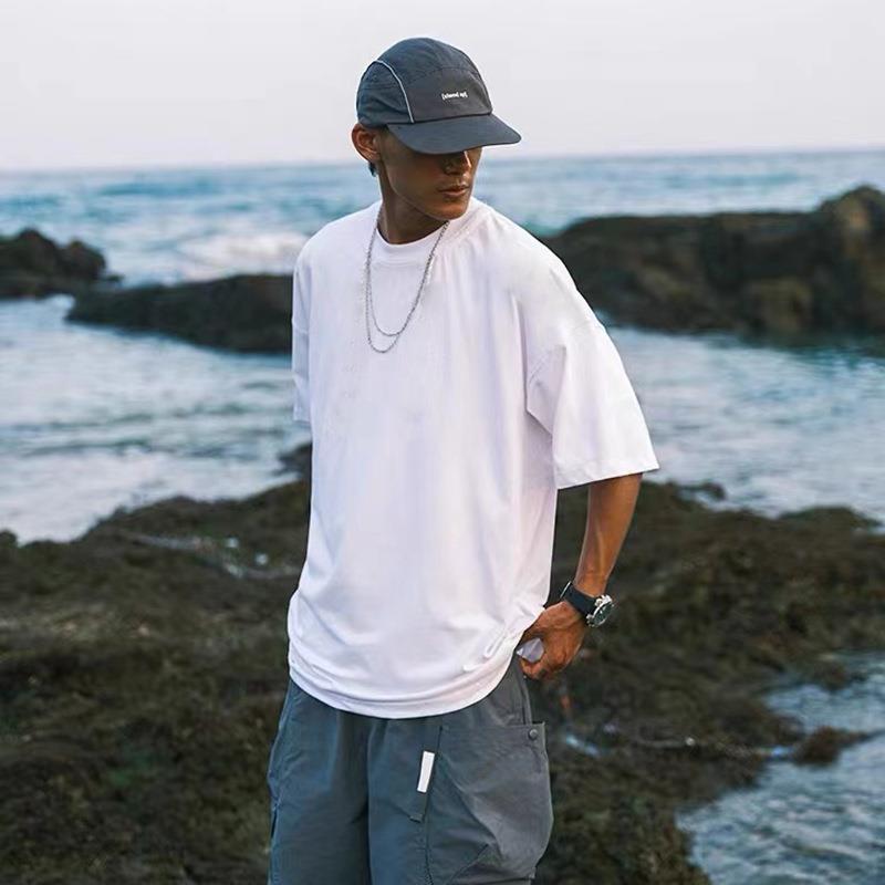 Drop shoulder small neckline short sleeve T-shirt hip-hop