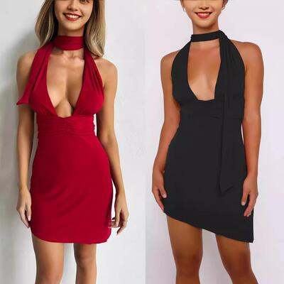 asymmetrical mini dress halter backless sexy night club for