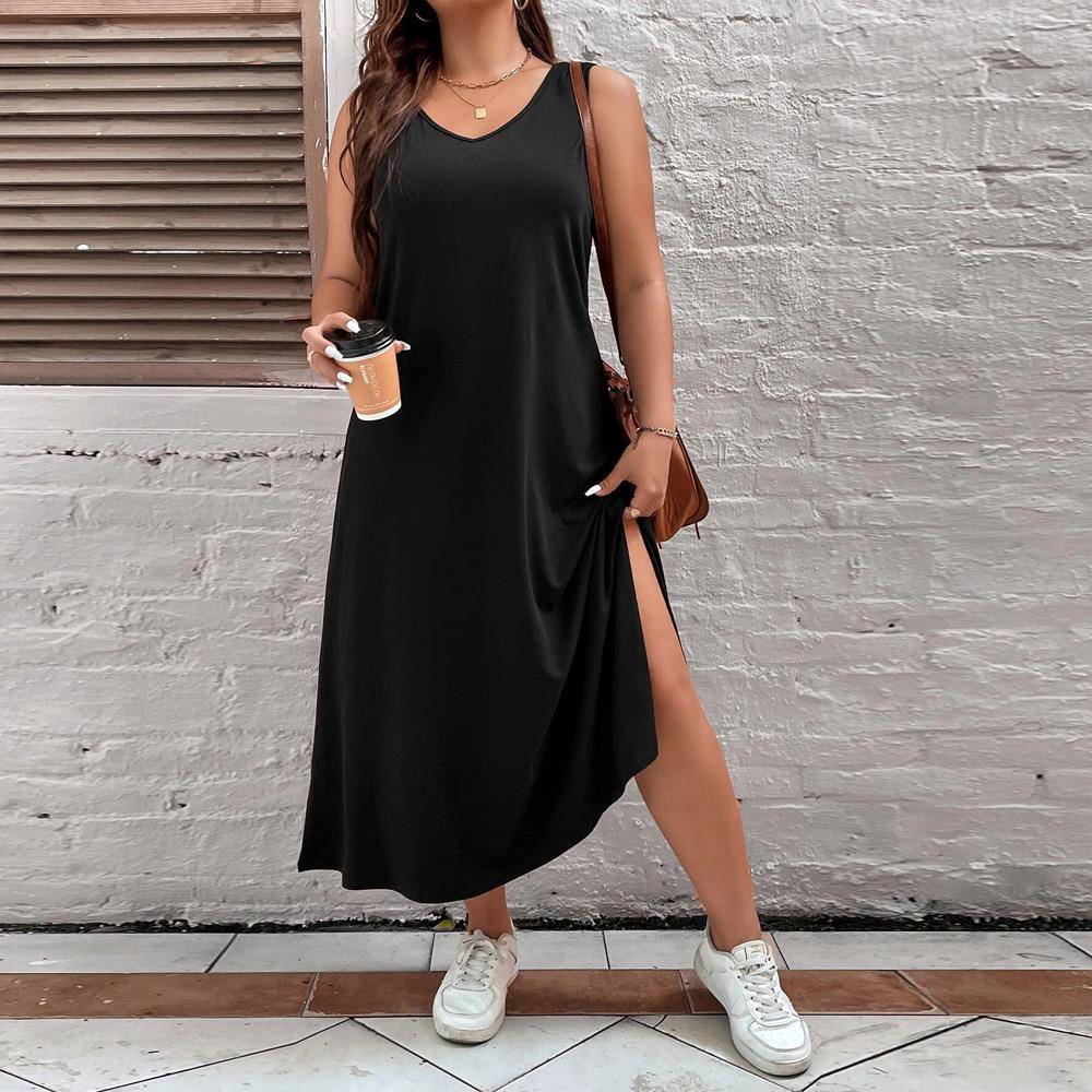 Dress Neck V Vest Sleeveless Color Solid Casual Silhouette