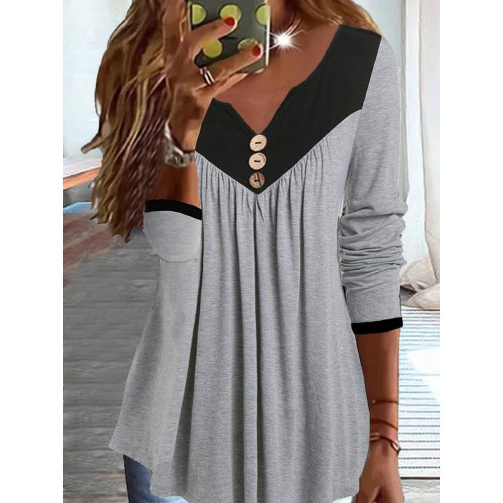 Shirred Casual Tops V-Neck Sleeve Solid Womens Long Womens