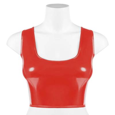 wet tops look sexy shiny vest shirt cropped zipper croptop