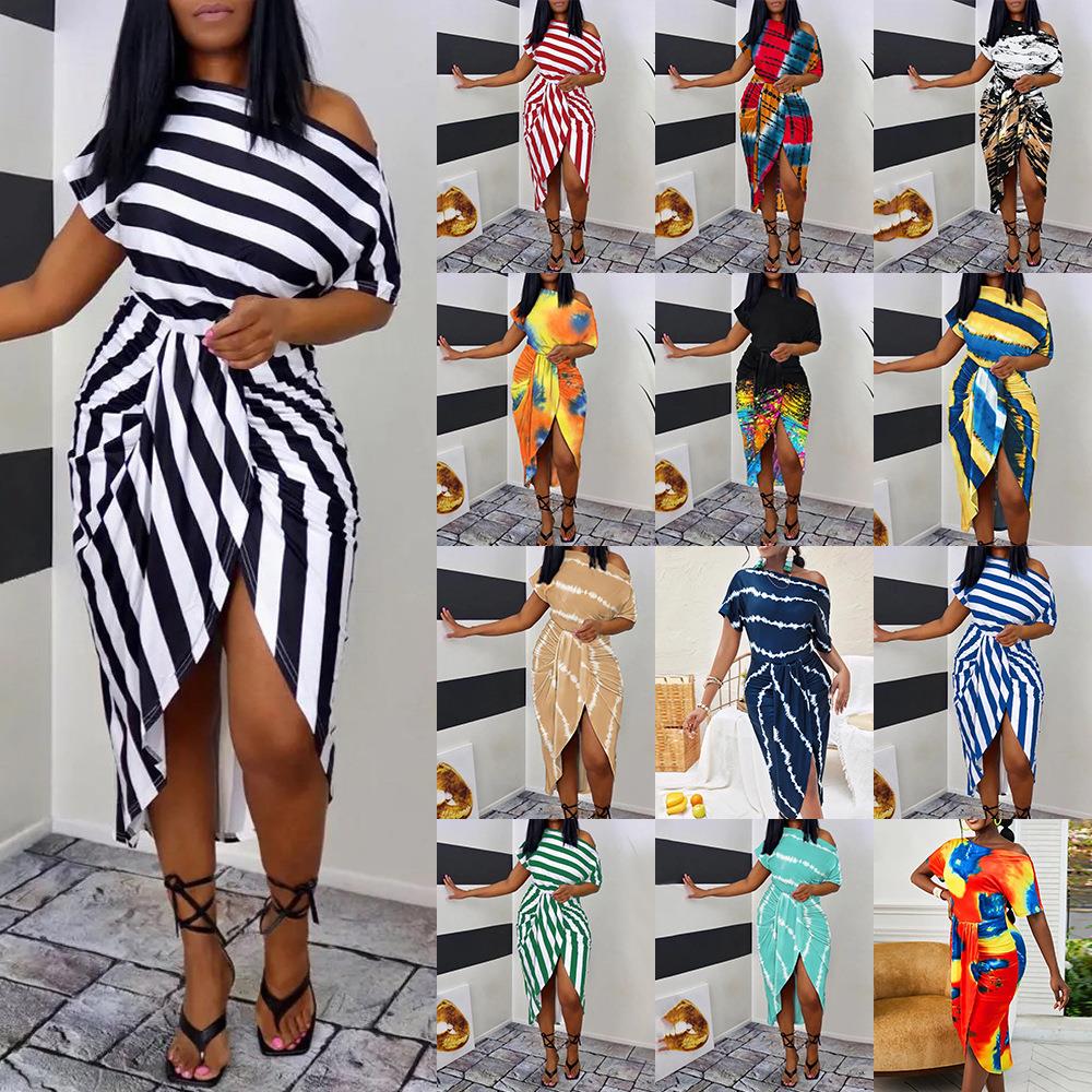 black and white striped diagonal collar shoulder sleeved