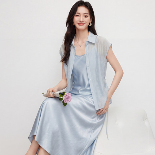 MIXMAX/美姿宝莲2026夏新款莱赛尔缎面吊带裙轻薄无袖衬衫两件套