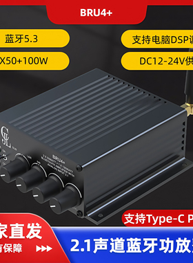 2x50W+100W 2.1声道TPA3116 HIFI数字蓝牙5.3功放机DSP调音BRU4+