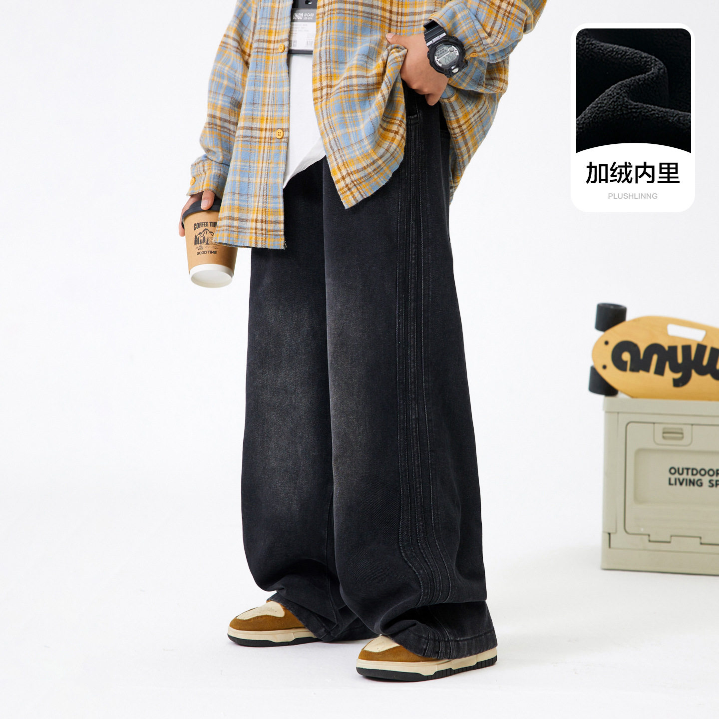 男童冬季潮牌阔腿加绒加厚一体绒牛仔裤2025新款儿童直筒宽松裤子,童装/婴儿装/亲子装,儿童牛仔裤,淘宝优惠券,粉丝福利购,淘宝优惠卷