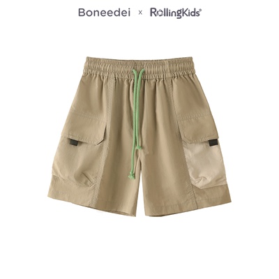 Boneedei 工装风多口袋短裤男女卡其色系带五分裤丨RollingKids