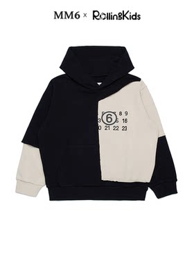 MM6 儿童连帽卫衣黑白拼色上衣丨RollingKids