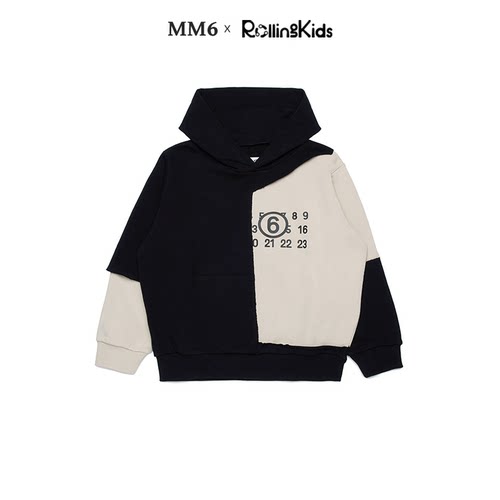 MM6 儿童连帽卫衣黑白拼色上衣丨RollingKids