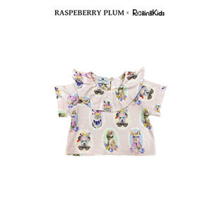 婴童荷叶领短袖 衬衣可爱衬衫 Plum Raspberry RollingKids