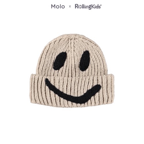 Molo 笑脸刺绣针织帽儿童毛线帽保暖帽子百搭休闲丨RollingKids