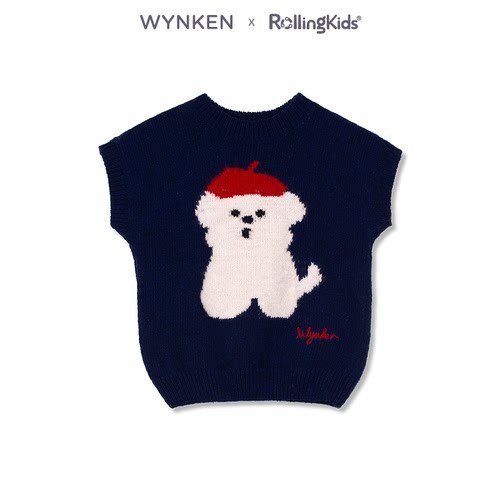 WYNKEN 卡通小狗背心儿童藏青色套头上衣甜美可爱丨RollingKids