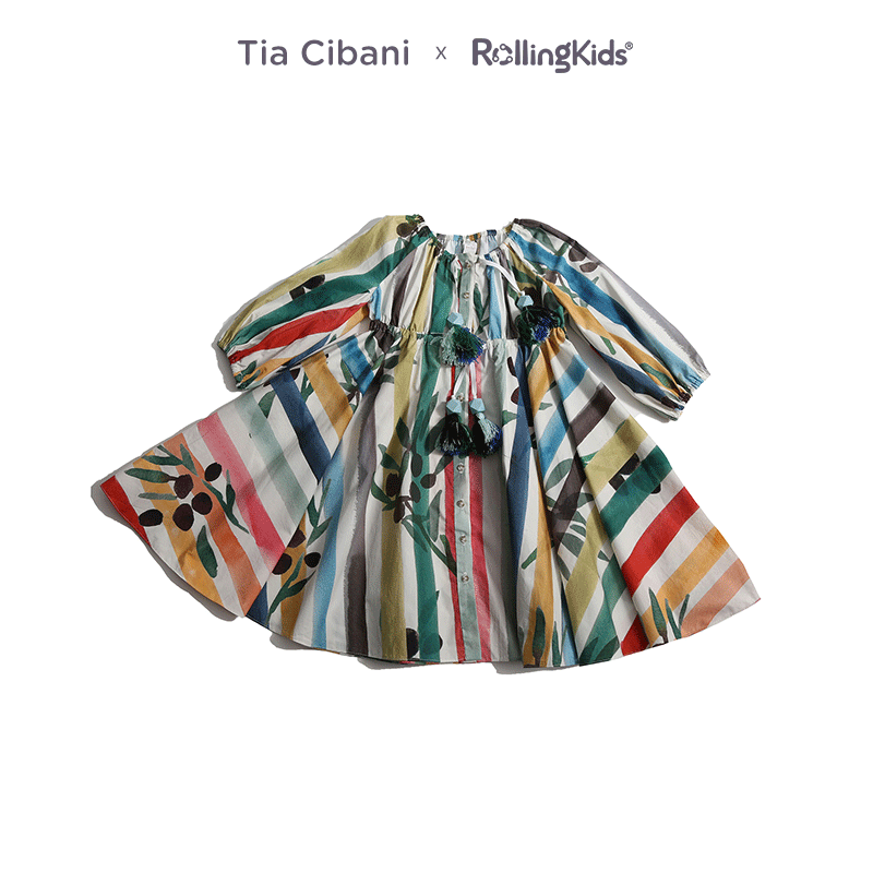 Tia Cibani 女童连衣裙条纹印花长袖裙子春夏款丨RollingKids