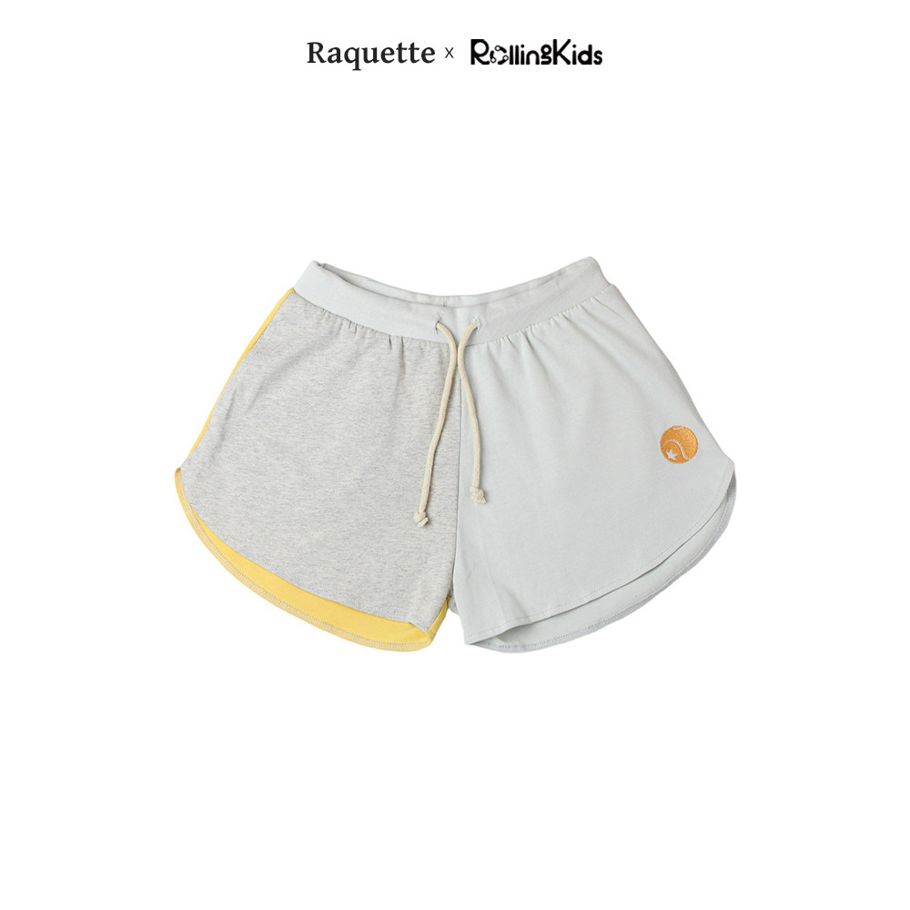 RAQUETTE 儿童浅灰色拼接休闲运动裤系带短裤夏丨RollingKids