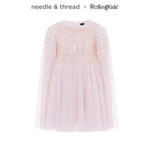 needle & thread 粉色网纱连衣裙女童公主中长裙丨RollingKids