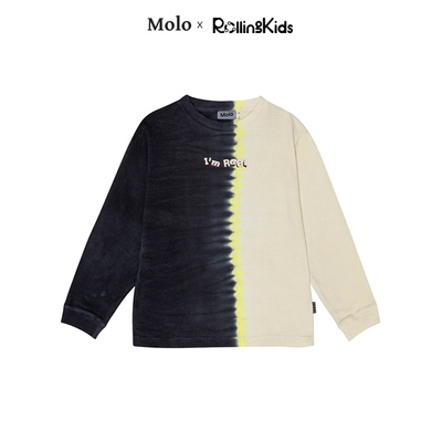 Molo 儿童套头卫衣设计感黑白色拼接上衣丨RollingKids