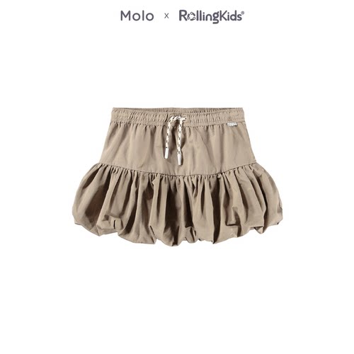 Molo 甜美少女高腰松紧花苞裙女卡其色半身裙短裙丨RollingKids