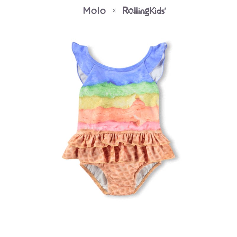 Molo 多巴胺彩虹条纹婴幼童连体泳衣女童泳衣丨RollingKids