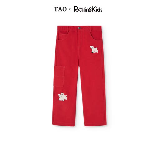 T.A.O 儿童梭织长裤红色休闲直筒裤丨RollingKids