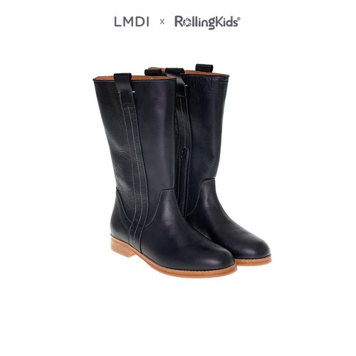 LMDI 儿童高筒靴子黑色时尚复古纯色简约长靴丨RollingKids