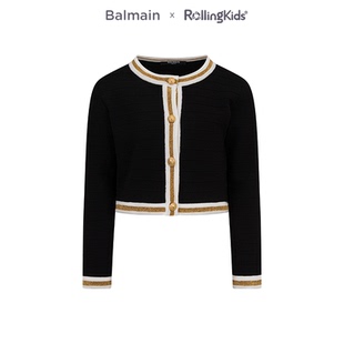 上衣 女童黑色长袖 RollingKids 小香风轻奢圆领针织开衫 BALMAIN