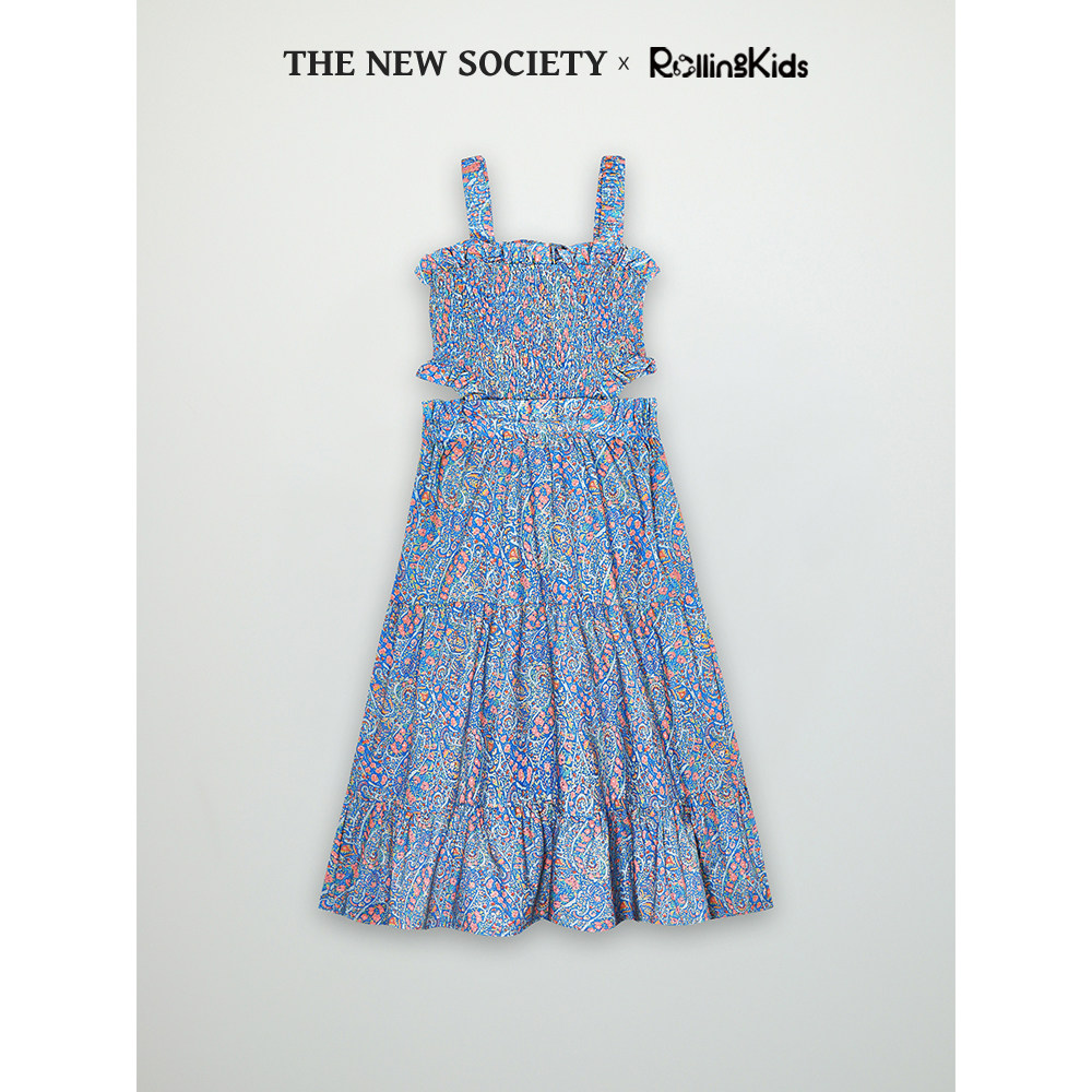 THE NEW SOCIETY 女童蓝色碎花吊带连衣裙甜美A字裙丨RollingKids,童装/婴儿装/亲子装,连衣裙,淘宝优惠券,粉丝福利购,淘宝优惠卷