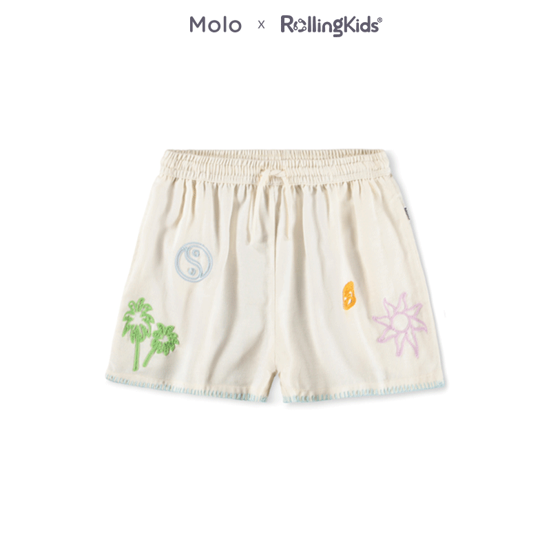 Molo 松紧腰趣味休闲短裤女童白色百搭时尚短裤丨RollingKids
