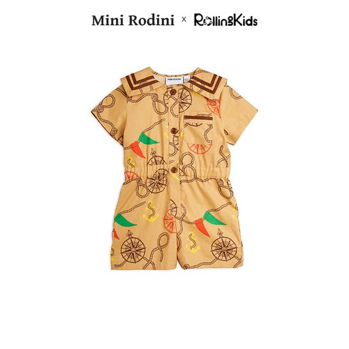 Mini Rodini 儿童卡其色短袖连体衣丨RollingKids