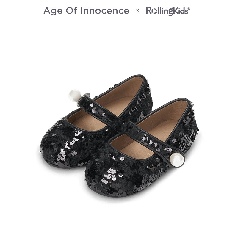 Age of Innocence 黑色亮片单鞋女童一字带百搭平底丨RollingKids