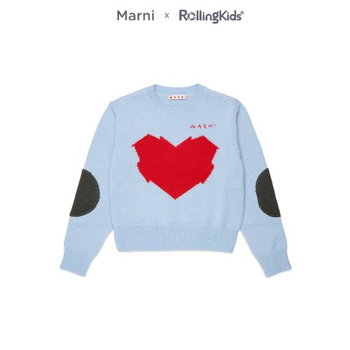 Marni 爱心印花针织衫儿童圆领毛衣浅蓝色长袖宽松丨RollingKids