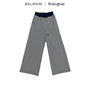 RollingKids 高腰宽松显瘦休闲长裤 BALMAIN 复古几何印花阔腿裤
