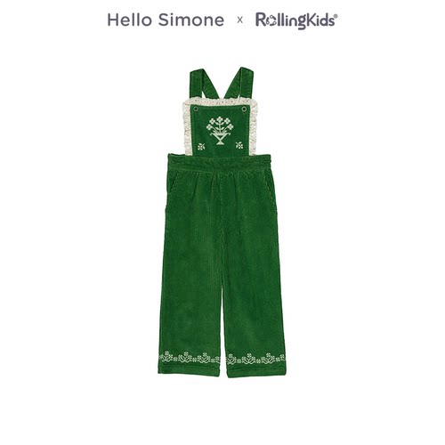 Hello Simone 绿色背带裤女童复古阔腿休闲裤百搭丨RollingKids