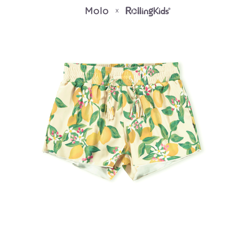 Molo 柠檬印花泳裤男女童松紧腰系带休闲泳裤丨RollingKids