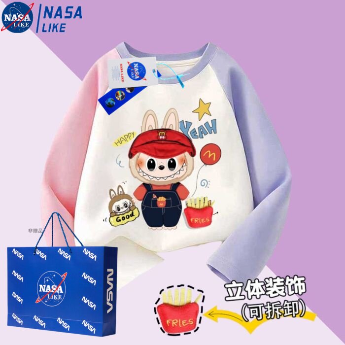 NASA纯棉中大童插肩袖长袖T恤开学季新款女童打底衫儿童春秋上衣