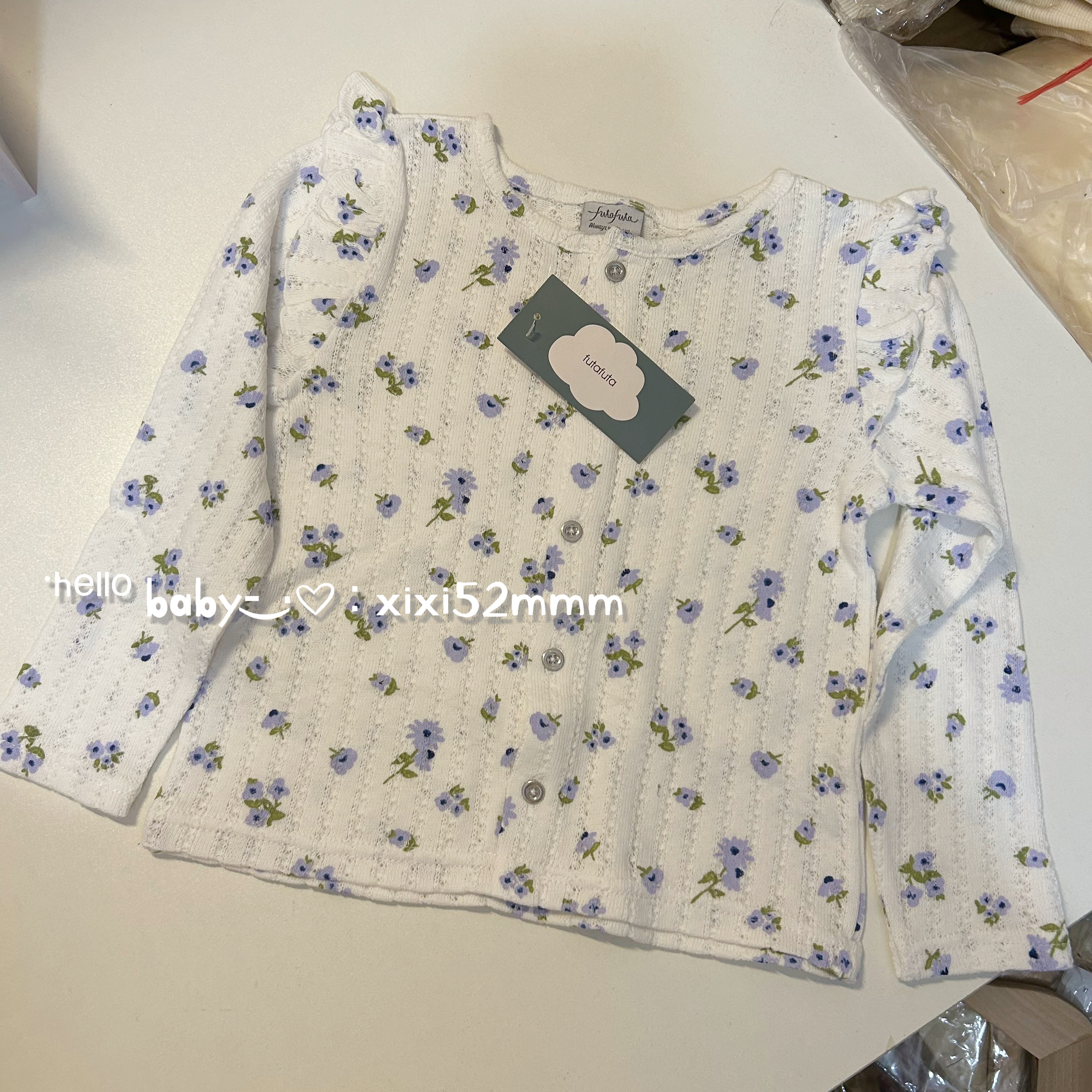 特价-日单futa针织圆领碎花花边开衫上衣外套女宝婴童