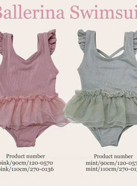 特价-日单cottoli蕾丝儿童弹力连体背心泳衣女宝蝴蝶结温泉婴童