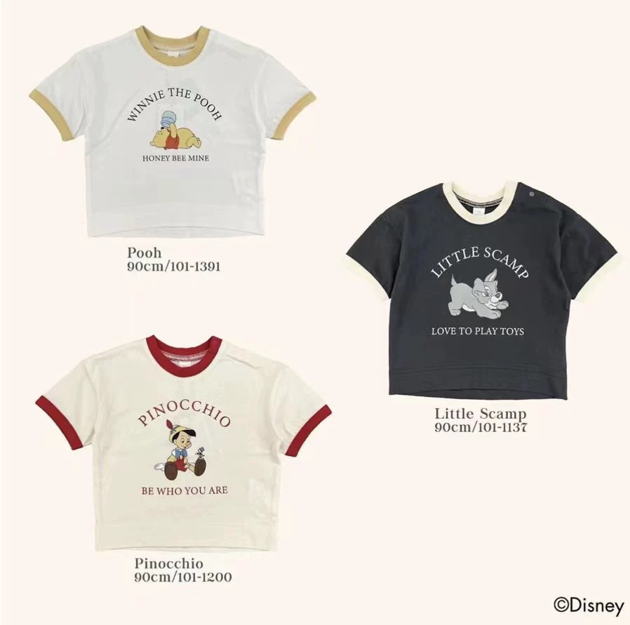 日单cottoli小木马短袖儿童T恤小木偶维尼熊小狗印花T恤男女宝