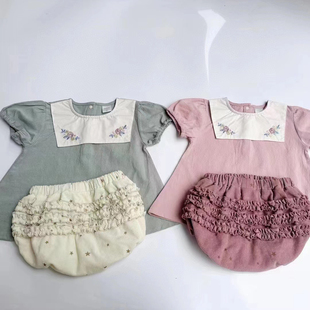 日单cottoli小木马婴童褶皱花边薄灯芯绒星星松紧腰花苞裤短裤女