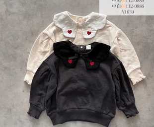 特价不退换!日单小木马cottoli爱心翻领圆领卫衣女宝秋冬上衣