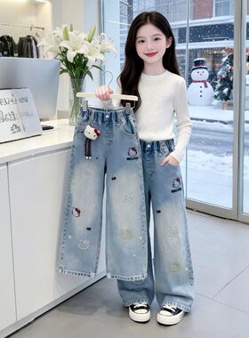 送吊偶女仔裤春夏款洋气儿童薄款女大童阔腿裤女孩春装裤子