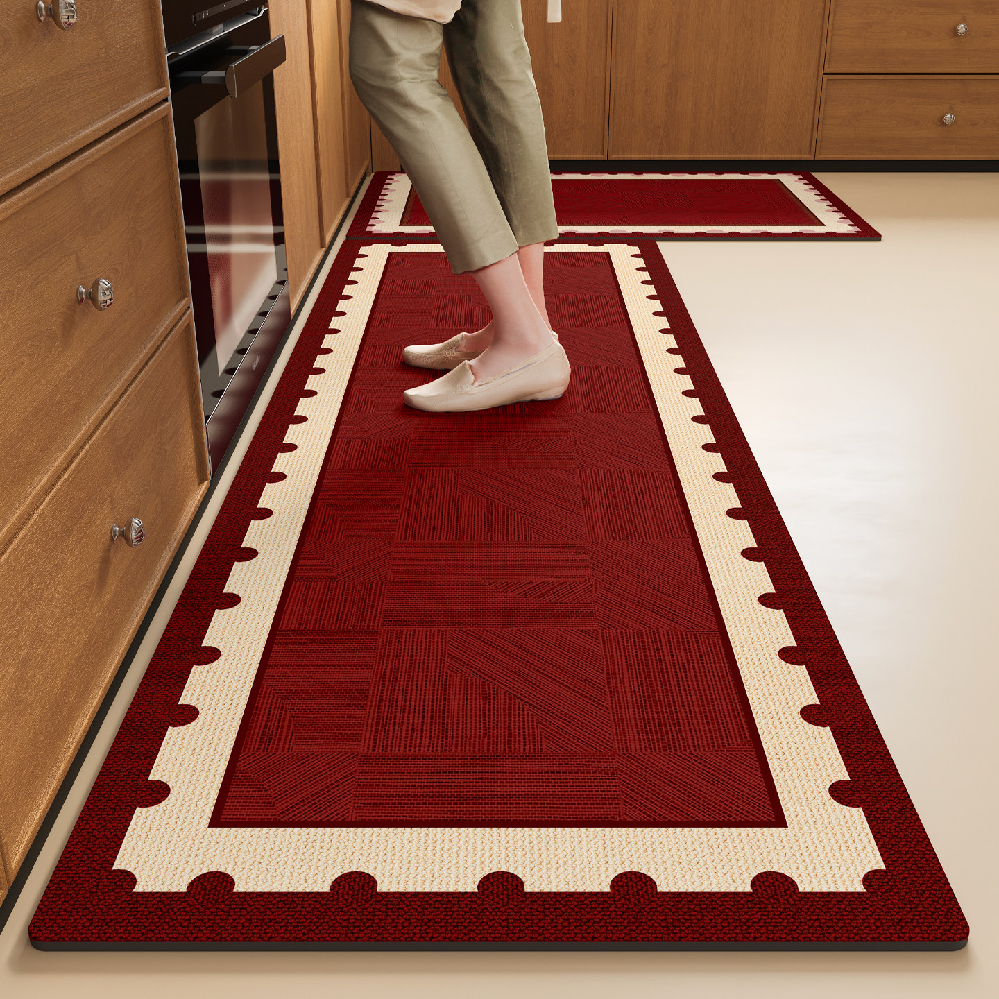 2026马年新款厨房地垫防油防水红色地毯免洗可擦脚垫硅藻泥防滑垫,居家布艺,厨房地垫,淘宝优惠券,粉丝福利购,淘宝优惠卷