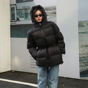 冬装新款小众弦子明星同款90白鸭绒加厚面包中长款羽绒服