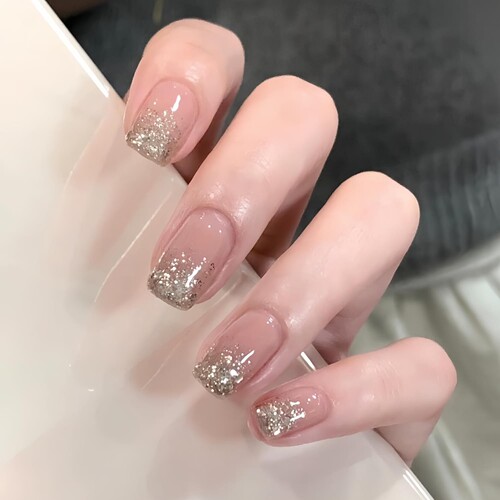 绝美~渐变金闪手工穿戴美甲