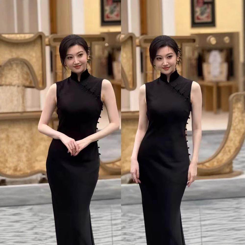 新中式无袖黑色日常改良淑女风旗袍女夏2025新款国风女装连衣裙