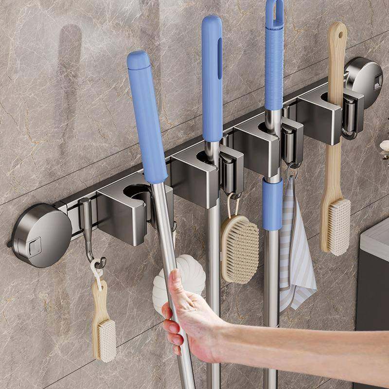 太空铝拖把夹多功能一体拖把收纳挂架卫生间免打孔墙上吸盘拖把架,收纳整理,挂门置物架,淘宝优惠券,粉丝福利购,淘宝优惠卷