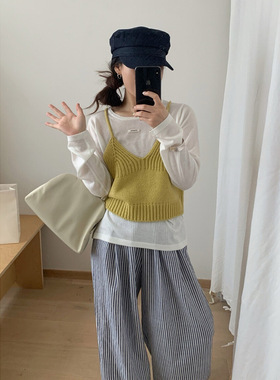羊毛系带马甲设计感交叉韩版吊带针织背心女超短叠穿