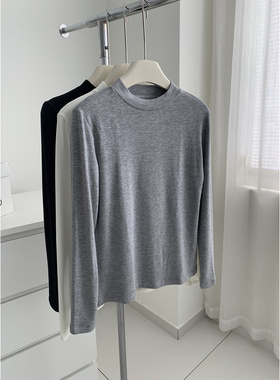 糯叽叽莱赛尔天丝羊毛纯色立领打底衫女加厚保暖秋冬内搭长袖恤