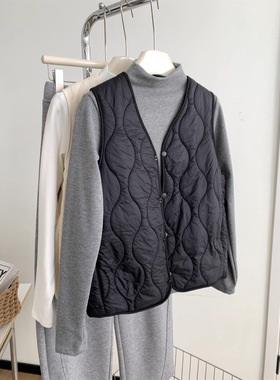 简约韩版羊毛夹层气绒马甲女冬季加厚夹棉领保暖内胆内搭背心